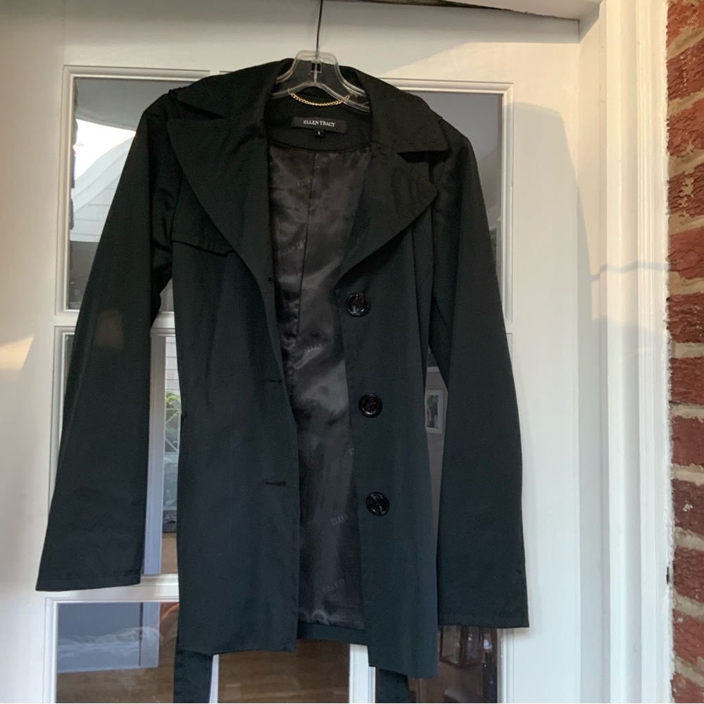 Black Ellen Tracy hooded trench size S